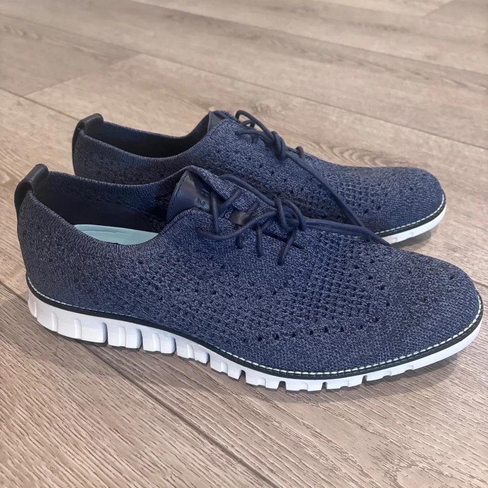 Cole Haan Zerogrand Stitchlite Oxford Mens 11M Blue Knit Wingtip Sneakers C21201